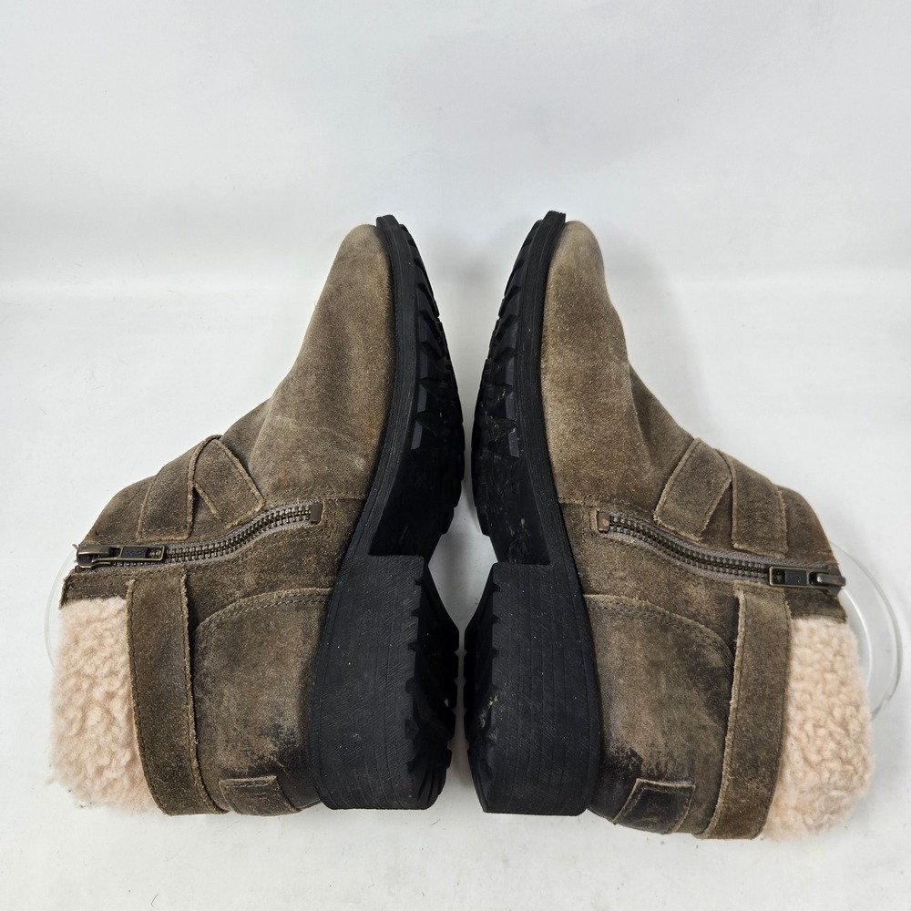 UGG Benson Olive Green Suede Shearling Buckle Ankle Boots 1095151 Womens 8.5 - Picture 7 of 11